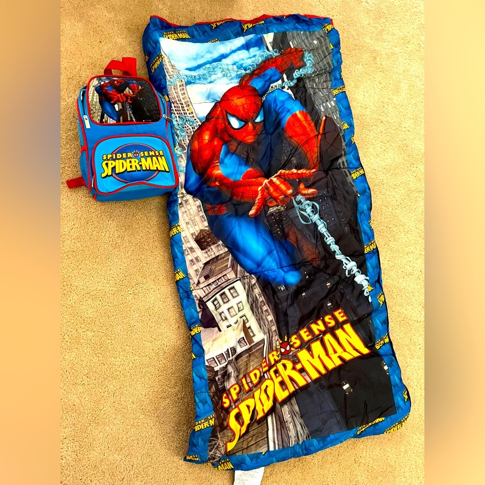 Spider-Man 2-Piece Set Backpack and Sleeping Bag Disney NWOT